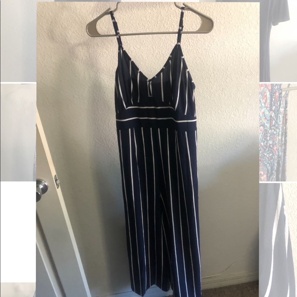 Navy and white jumpsuit